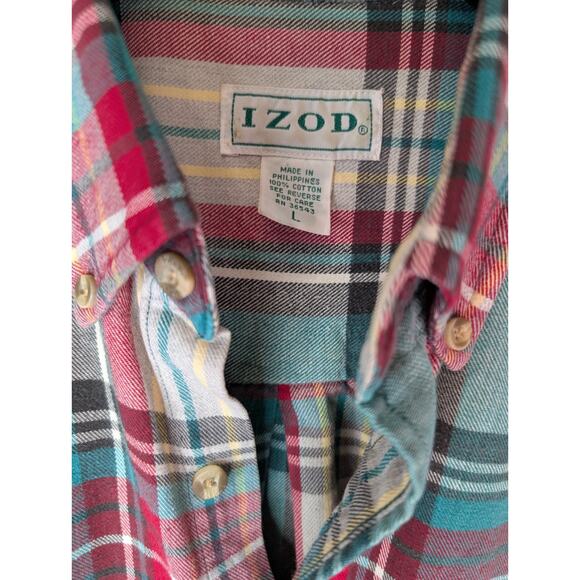 Izod Men's Large Button Down Collar Flannel Plaid Long Sleeve Shirt EUC - Picture 6 of 6